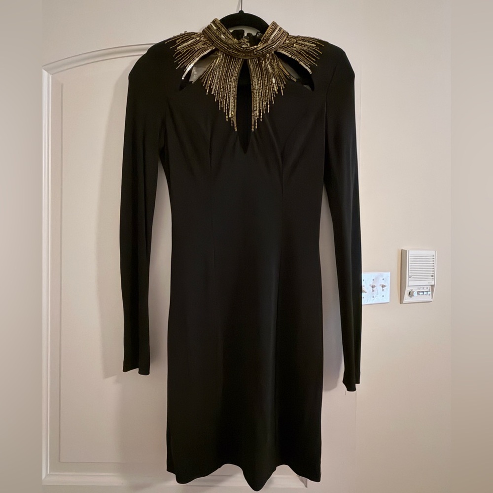 bebe Black Dress with Gold Accents
